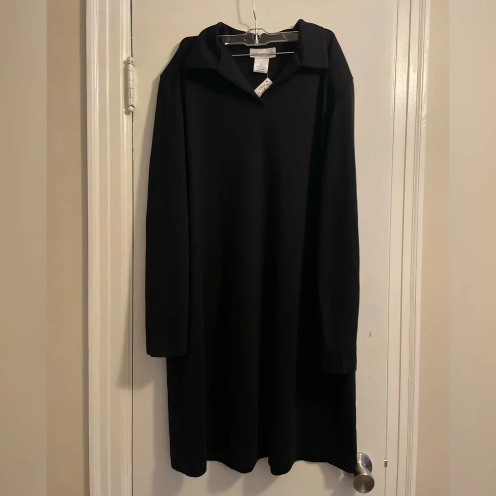 NWT Susan Graver Black Long Sleeve Collar Shift Dress Size Extra Large - Picture 1 of 7